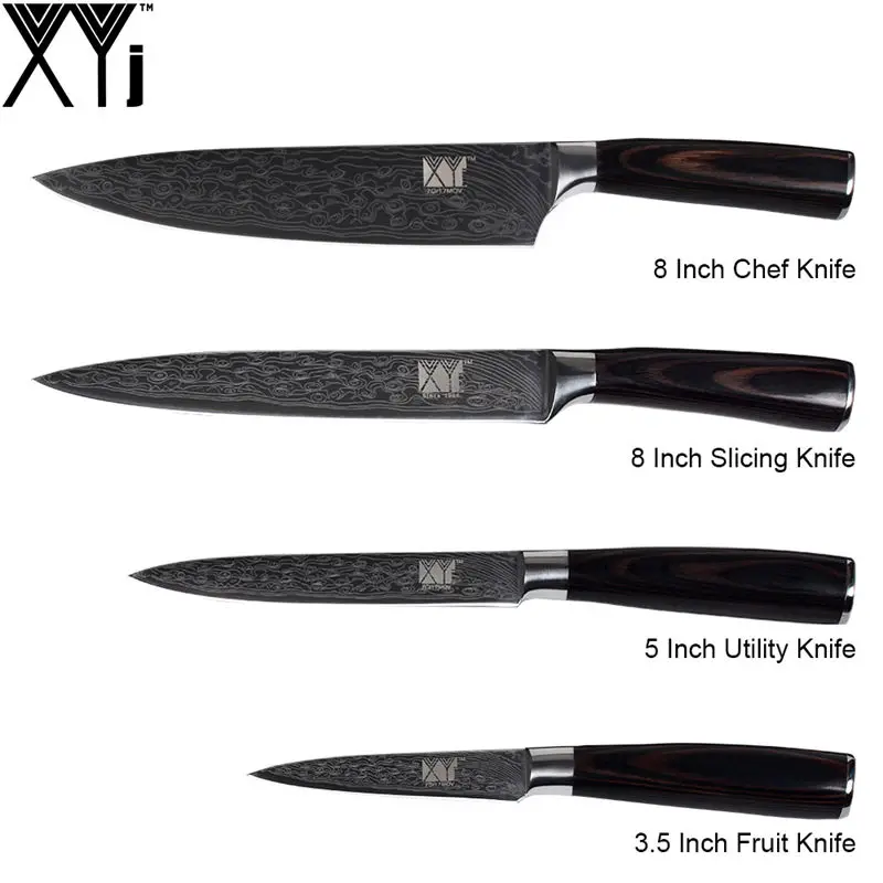 D.(4 Pcs Set) XYj кухонные инструменты 6 шт. набор кухонных ножей Красивая утилита сантоку кухонный нож-слайсер из нержавеющей стали набор кухонных ножей - Цвет: D.(4 Pcs Set)
