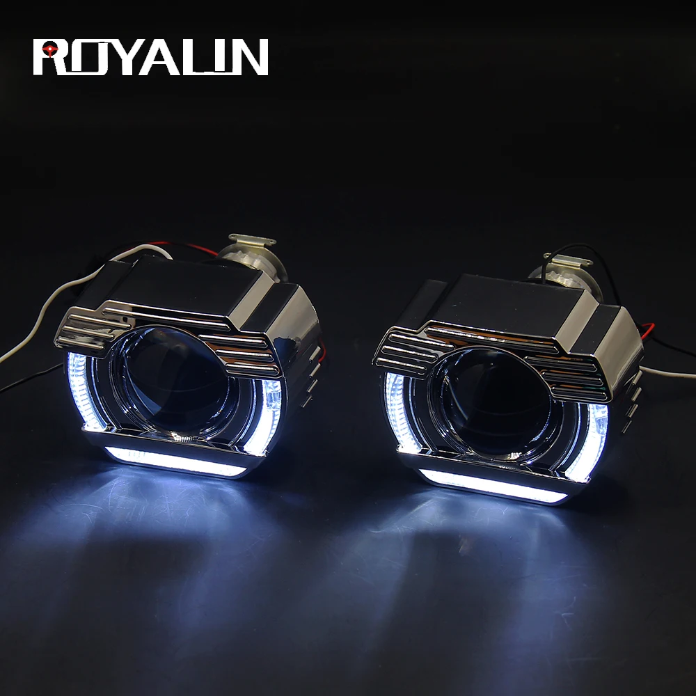 ROYALIN DRL светодиодный ангельские глазки белый би ксенон мини проектор объектив H1 головной светильник для авто H4 H7 лампы для модернизации W/Flatboy кожухи 2,5