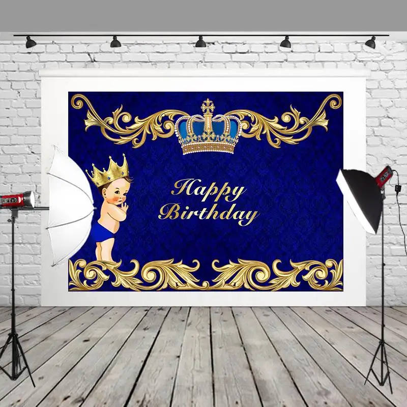 HUAYI Royal Prince Baby Shower фон для фотосъемки с белыми золотыми коронами мальчиков