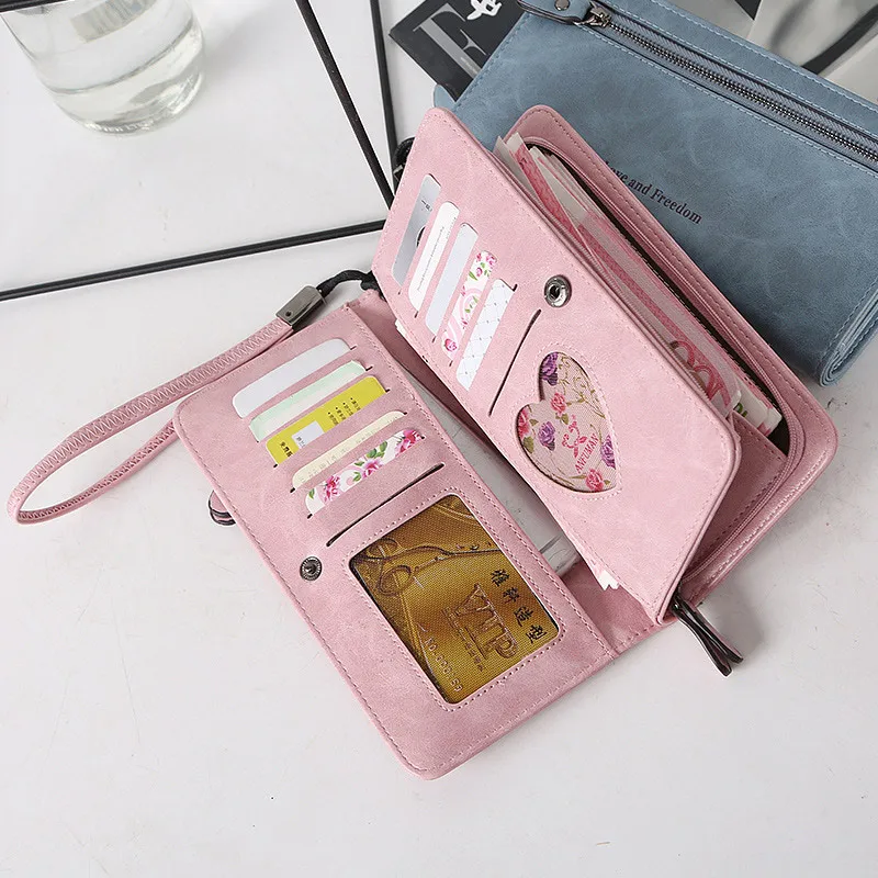 

MINOFIOUS Women Matte PU Leather Clutch Wallet Zipper Long Designer Leather Coin Purses Solid Money Bag Purse Card Wallet