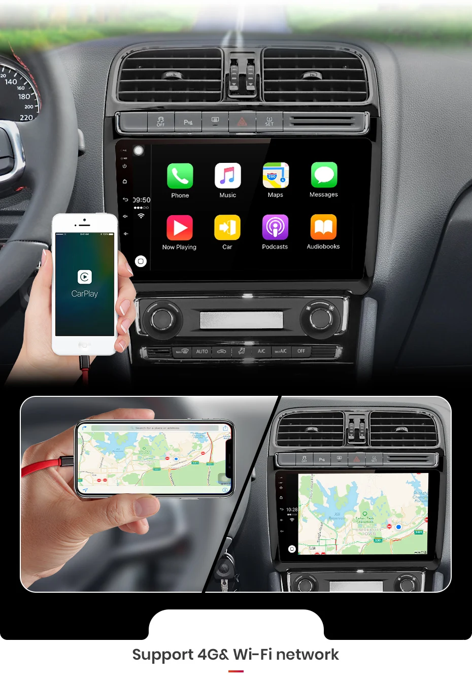 Junsun V1 pro 4G+ 64G CarPlay Android 9,0 DSP для POLO 2009- автомобильный Радио мультимедийный видеоплеер навигация gps RDS 2 din dvd