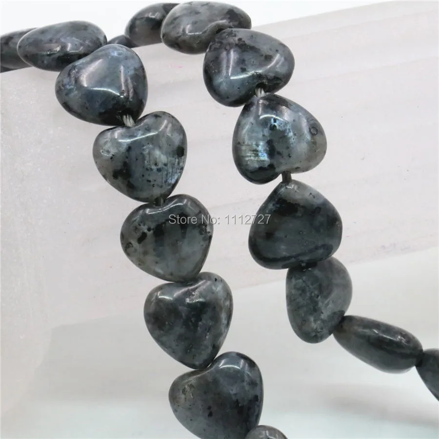 

15mm Natural Black Labradorite Semi Finished Stone Beads Heart Loose DIY Women Girls Christmas Gift Jewelry Making Design 15inch