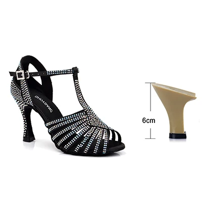 Black 6cm SHOYDANC/Новинка; обувь для латинских танцев; Маленькие стразы; женские кроссовки; chaussure de danse de salon; обувь для танцев - Цвет: Black 6cm