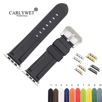carlywet fashion 38 40 42 44mm black white silicone rubber replacement wrist watchband strap loop belt for iwatch series 4321