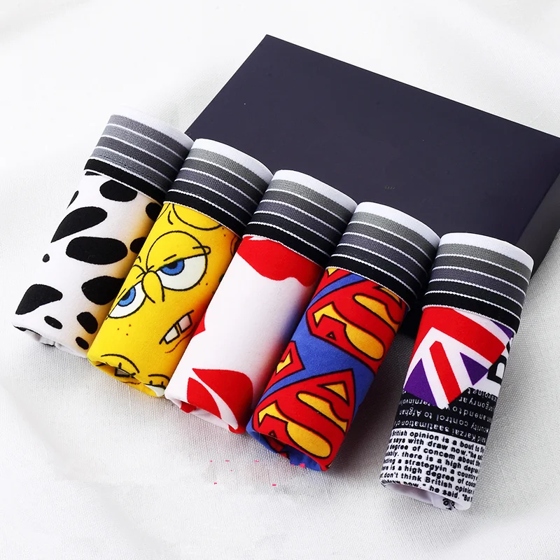 

5pcs/lot Sexy ice Silk Underwear Men Lovely Cartoon Print Boxer shorts Comfortable Underpants Men's Boxers Breathable Panties