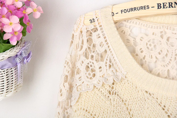 2014 new female Mori Japanese Korean sweet lace openwork crochet balls hedging sweater coat big yards | Женская одежда