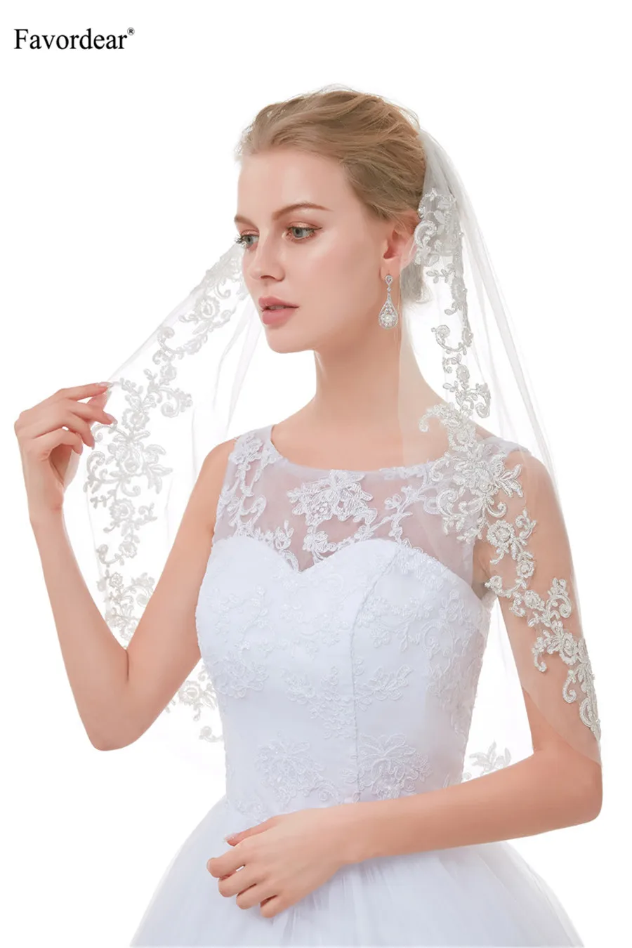 Favordear горячая Распродажа Новое поступление Топ конец Мягкий Топ из тонкой сетки конец кружева вуаль для невесты Velo De Novia Белый слоновой кости Однослойная вуаль