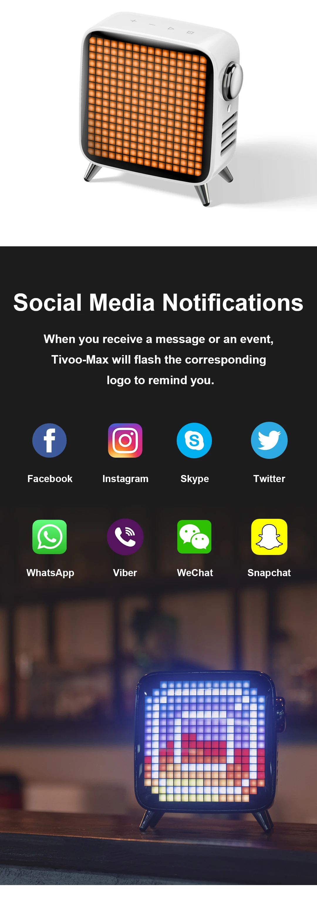Divoom Tivoo Max Pixel Art Bluetooth беспроводной динамик с 2,1 аудио системой 40 Вт Выход тяжелый бас приложение управление для IOS и Android
