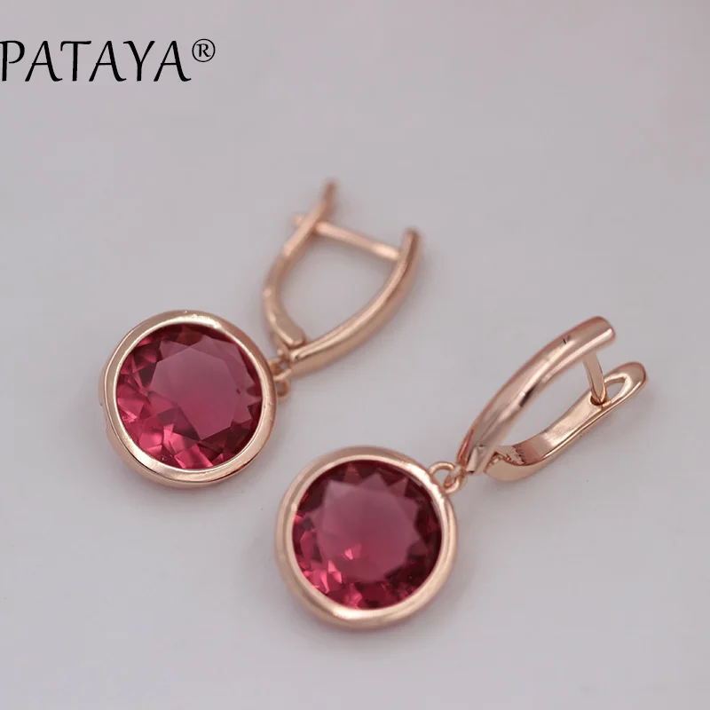 PATAYA, новинка, красные, турмалиновые, Круглые, длинные серьги, 585, розовое золото, натуральный циркон, свисающие серьги для женщин, свадебные, модные ювелирные изделия