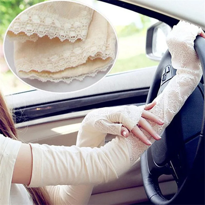

NDUCJSI Fashion Long Glove Autumn Women Lace Gloves Sunscreen UV Protection Gloves Drive Oversleeves Lady Half Finger Guantes