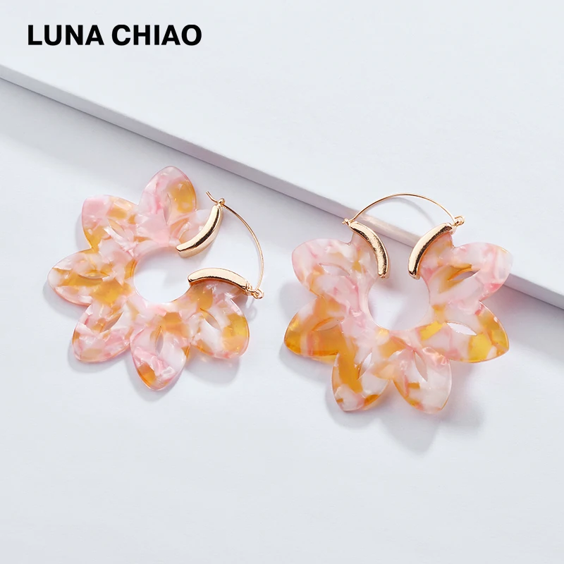 Женские акриловые серьги подвески LUNA CHIAO 7 цветов с большим цветком лотоса и