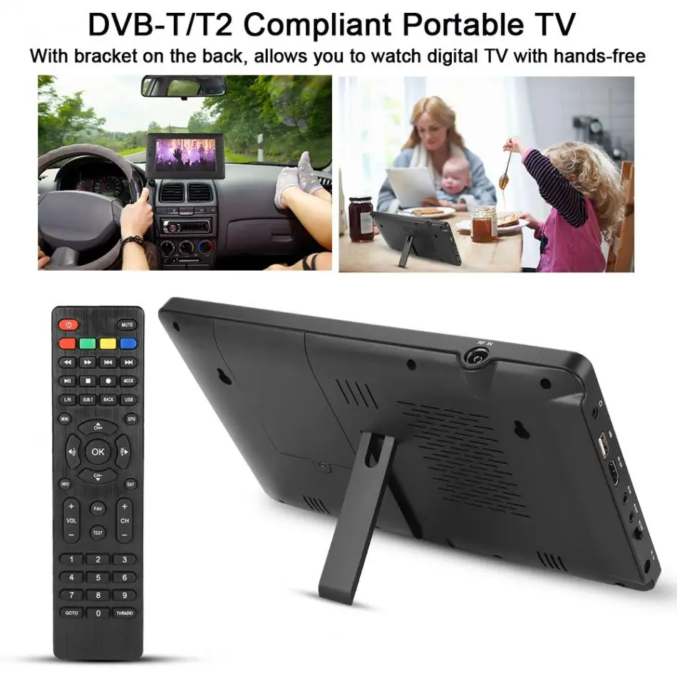 9 дюймов Цифровое ТВ портативное телевидение DVB-T/T2 ТВ HD плеер с WiFi антенной пульт дистанционного управления ЕС вилка 110-240 В