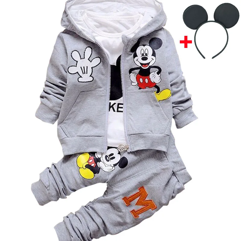 Set And Accessories Комплекты одежды для маленьких мальчиков с Микки-Маусом из 3 предметов; брендовая одежда для новорожденных; комбинезоны с длинными рукавами; штаны; детские беговые костюмы - Цвет: Set And Accessories