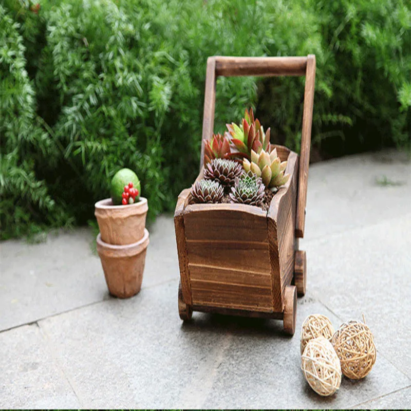 

Creative Wood Flowerpot Cartoon Cart Garden Planter Plant Window Box Trough Pot Succulent Flower Bed Plant Bed Pot Flower