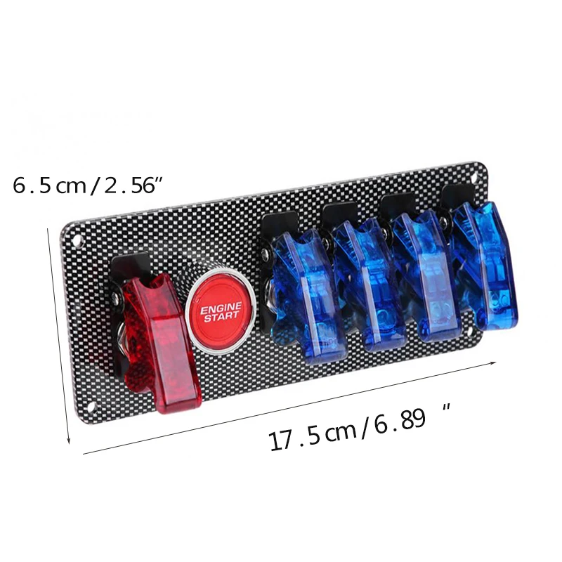 DC12V/20A авто гоночный автомобиль Переключатель зажигания ПАНЕЛЬ 5 светодиодный комбинированный переключатель зажигания двигатель пусковая кнопка из углеродного волокна тумблер