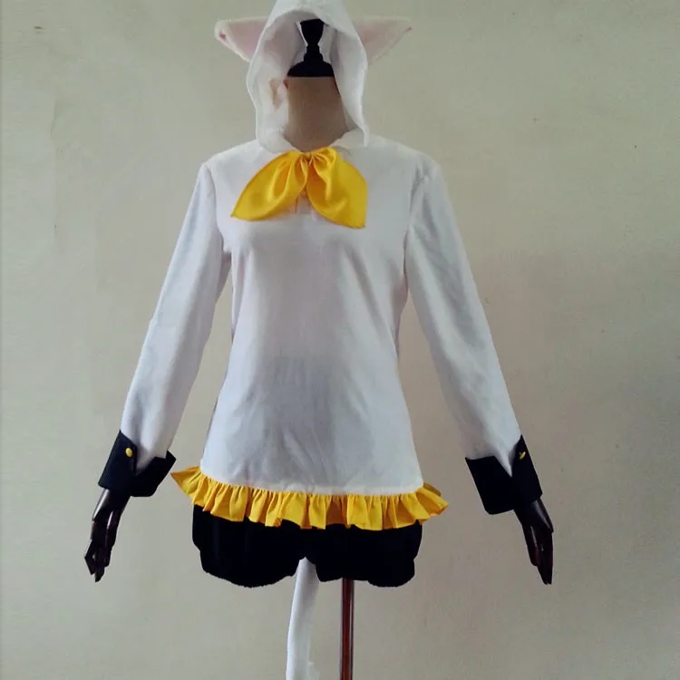 Vocaloid Kagamine Лен Рин Кот худи «Неко» с сказочными ушками Косплей Костюм Полный комплект