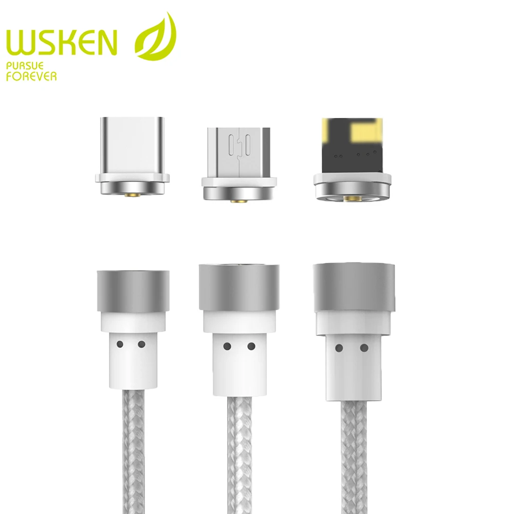 WSKEN Круглый Магнитный кабель USB C Type Micro магнитное зарядное устройство кабели для