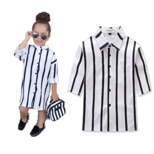 2018 Toddler Kids Baby Girls Summer Clothes Cotton Stripes Long Sleeve Shirt Dress Casual Outfits 1-6Y | Детская одежда и обувь