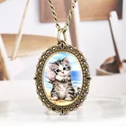 Милые карманные часы с милым рисунком кота, маленькие овальные элегантные женские часы с подвеской и ожерельем, 2019, новые модные часы, подарки