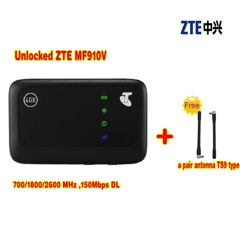 New Unlocked ZTE MF910V LTE MiFi Modem Router Plus 2Pcs 4G Antenna