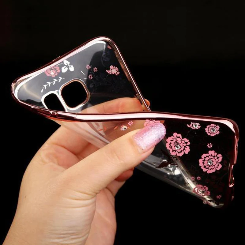Ультра Тонкий Цветок Покрытие Блеск Bling Diamond Чехол Для Samsung Galaxy S7 Edge G9350 Телефон