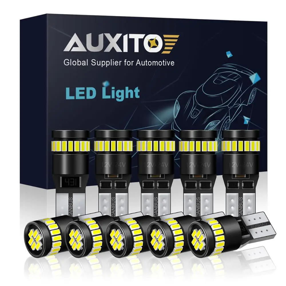 AUXITO 10x W5W T10 светодиодный Canbus лампы для Peugeot 206 207 307 3008 2008 308 408 508 301 208 без OBC Error