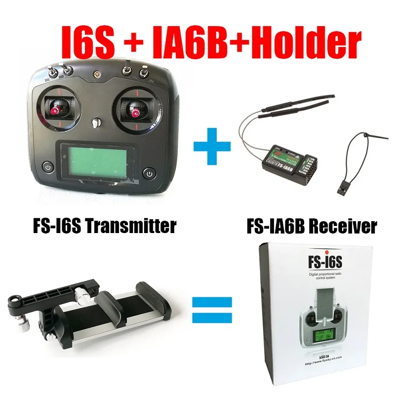 Черный FS-I6S FS I6S Flysky 10CH 2,4G RC передатчик для квадрокоптера контроллер с приемником FS-iA6B или FS-IA10B и сменный режим подарок - Цвет: w IA6B Phone Holder