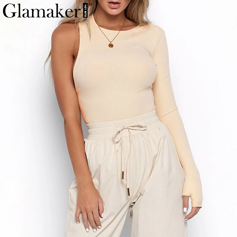 Glamaker, на одно плечо, трикотажный, с длинным рукавом, боди для женщин, летний, сексуальный, цельный, боди для женщин, весенний, комбинезон, Комбинезоны