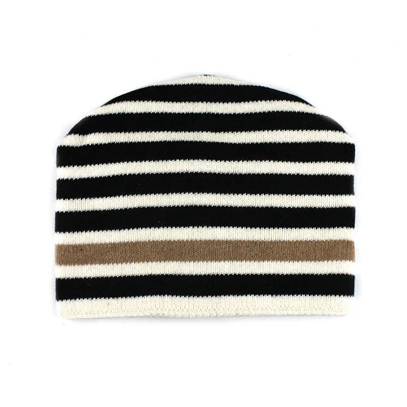 [FLB] зимняя шапка Skullies Beanies для вязаной шапки женская маска Толстая Балаклава ушанка шерстяная полосатая шапочка шапки F18057 - Цвет: Black Beige