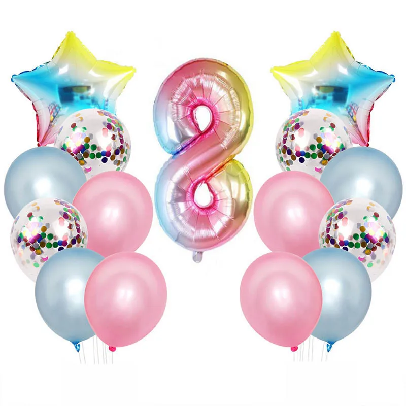 

8-Season 15pcs Gradient Number Birthday Foil Balloons Digital 1st 2nd 3rd Helium Ballons Baby Shower Decoration Birthday Party