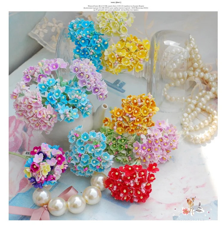 Маленькие бумажные цветы букеты мини разноцветные для скрапбукинга 1 букет|flower of
