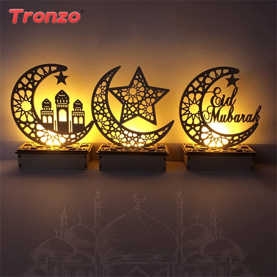 

Tronzo Eid Mubarak Ramadan Wooden Decorations Muslim Islam Eid Party Supplies Moon Mosque Wood Plaque Hanging Pendant Decoration