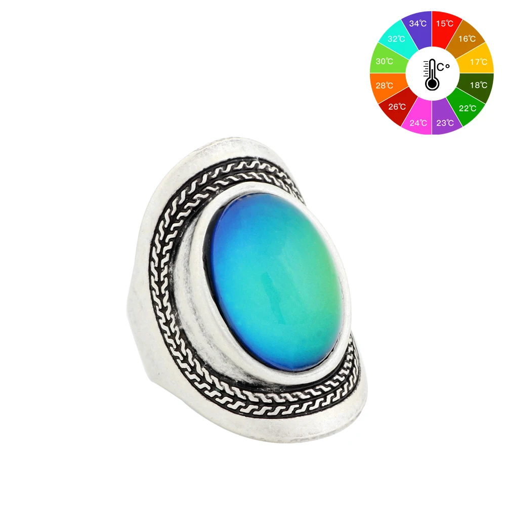 

Mojo High quality Vintage Color Change Mood Ring Oval Emotion Changeable Ring Temperature Control Ring for Men MJ-RS020
