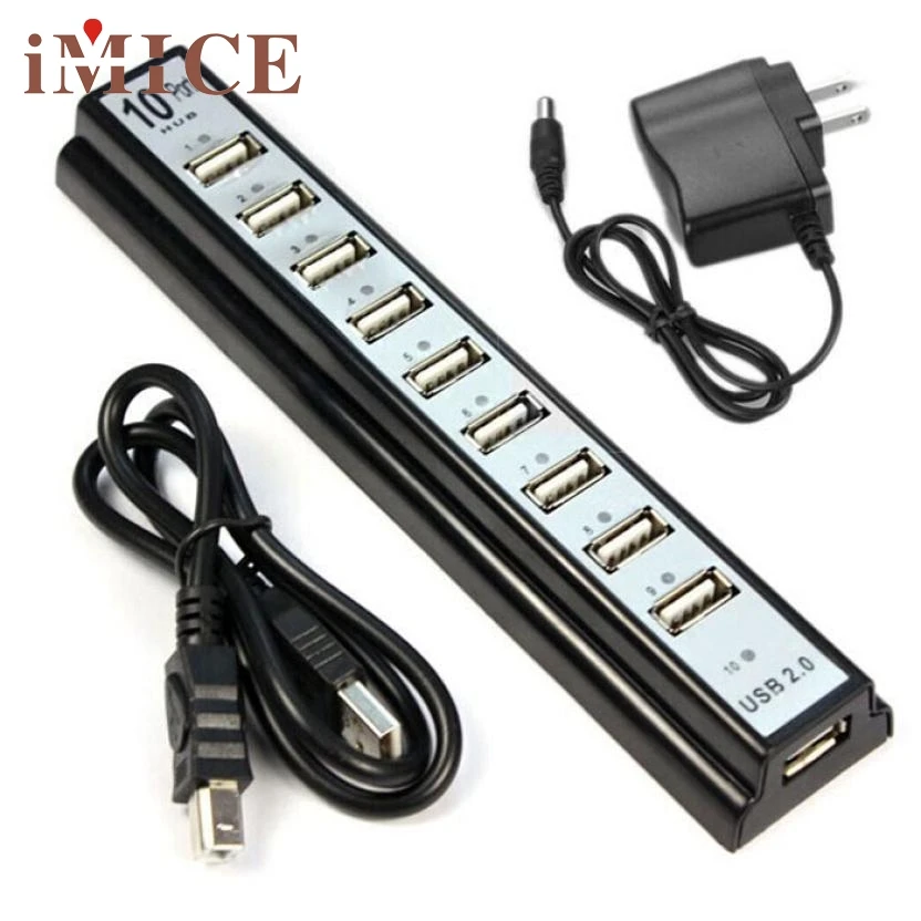 CEL 10 портов высокоскоростной USB 2 0 концентратор + адаптер питания для ПК ноутбука