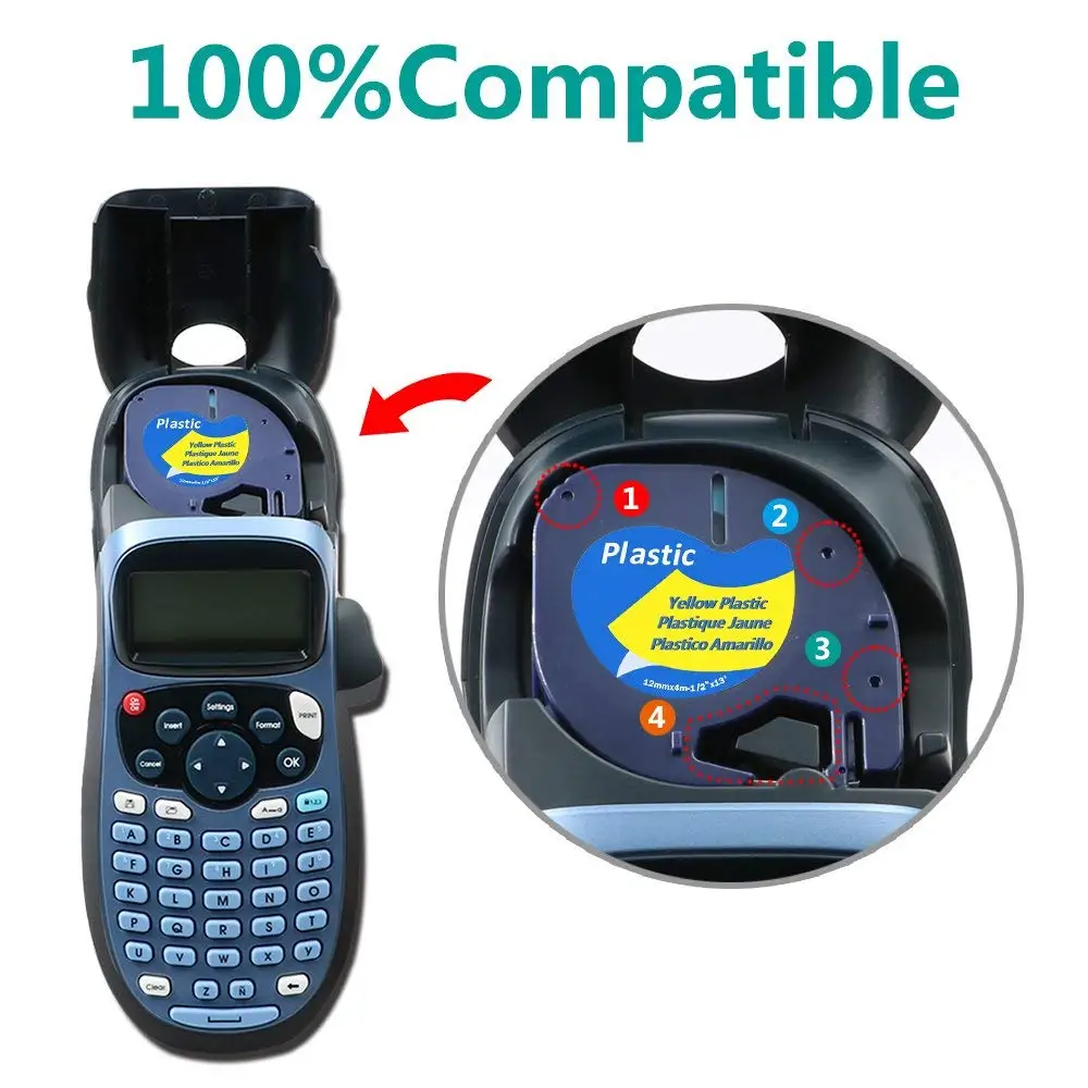 10 шт./лот для DYMO LetraTag Tape 91202( 91332 91222 59423) черный на желтом 4 м * 12 мм Label Maker|dymo letratag tape|dymo