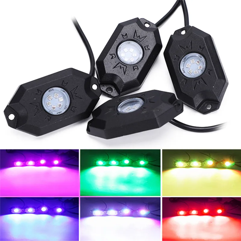 4 шт. 7 цветов Музыка мигающий беспроводной Bluetooth RGB 24LED Offroad рок свет экономия