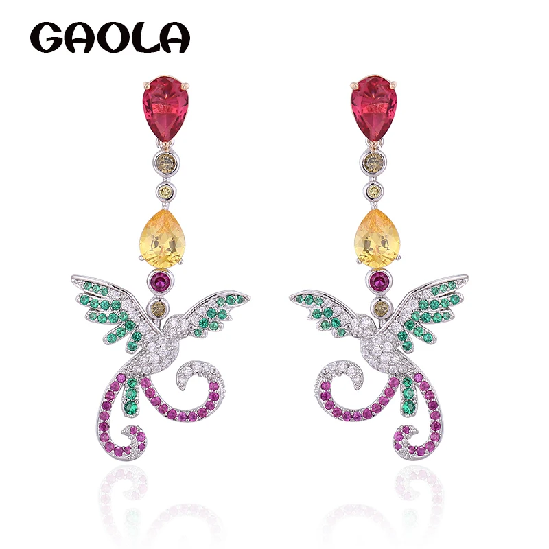 

GAOLA Brand Unique Design Multi Cubic Zircoia Micro Pave Setting Phoenix Bird Dangle Earrings For Women