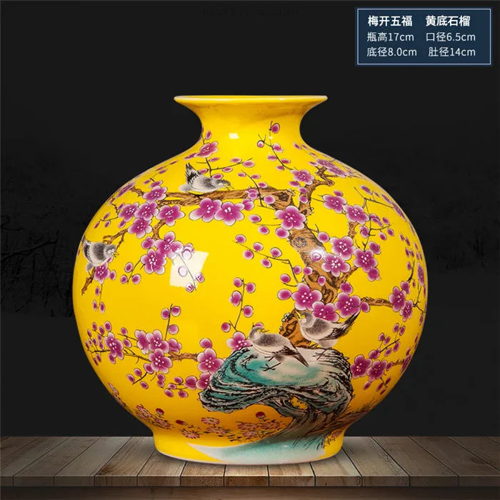 c Jingdezhen, керамическая Желтая Ваза, украшение, новинка, Китайская классическая гостиная, ТВ, шкаф, украшение для дома, Цветочная ваза - Цвет: c