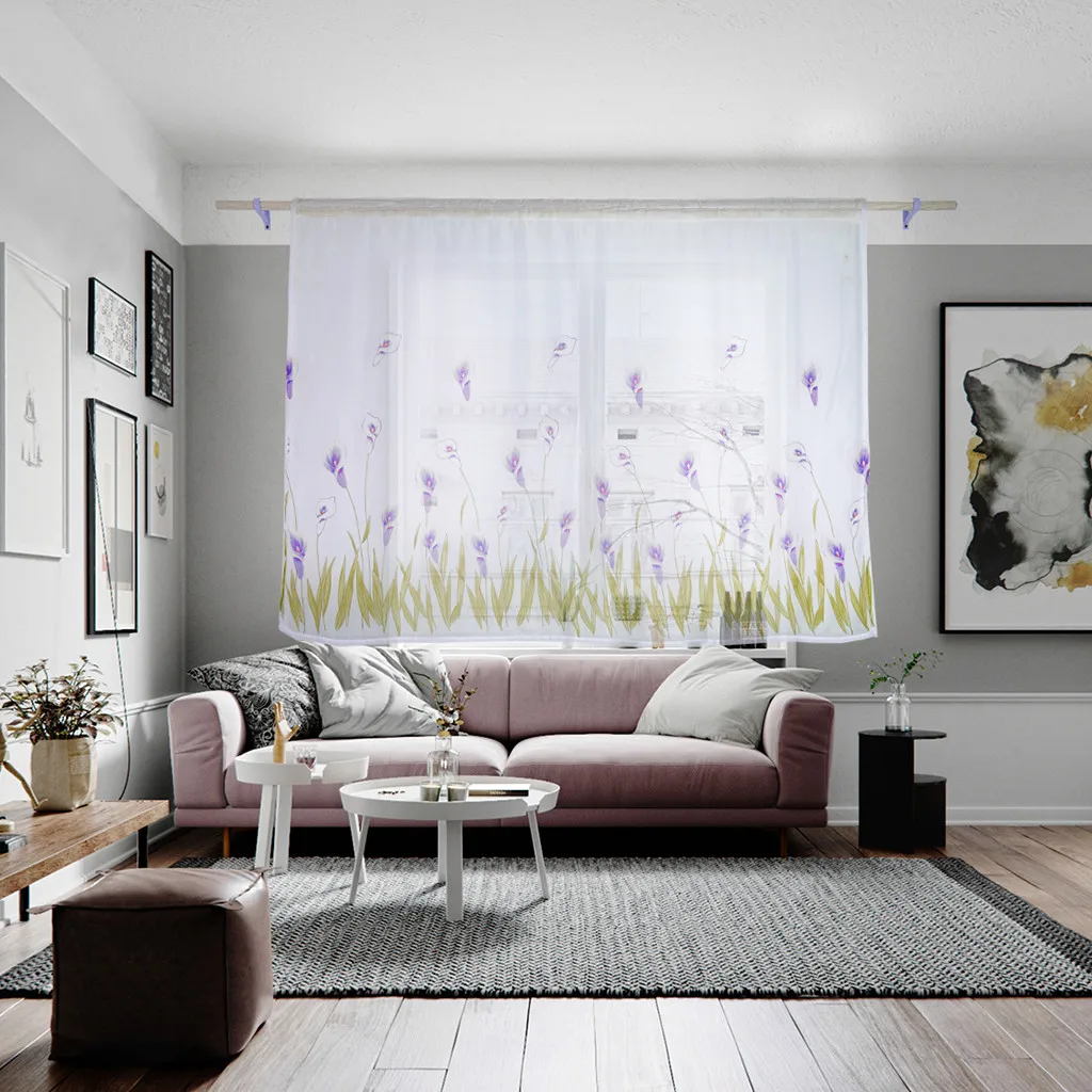 200x150cm Curtains For Living Room Daffodil Flower Print Tulle Curtain Handle Tulle Coveted 1 FabricWindow Decoration 67