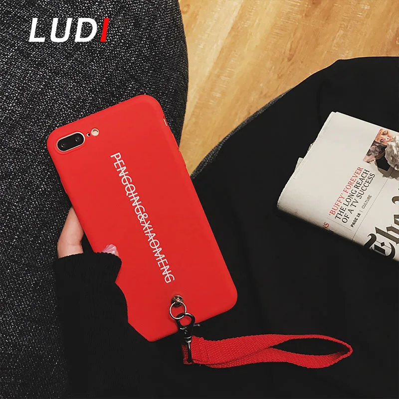 LUDI Корейский простой черный и красный чехол на запястье для iPhone X 8 7 7plus Мягкий Pro-TPU