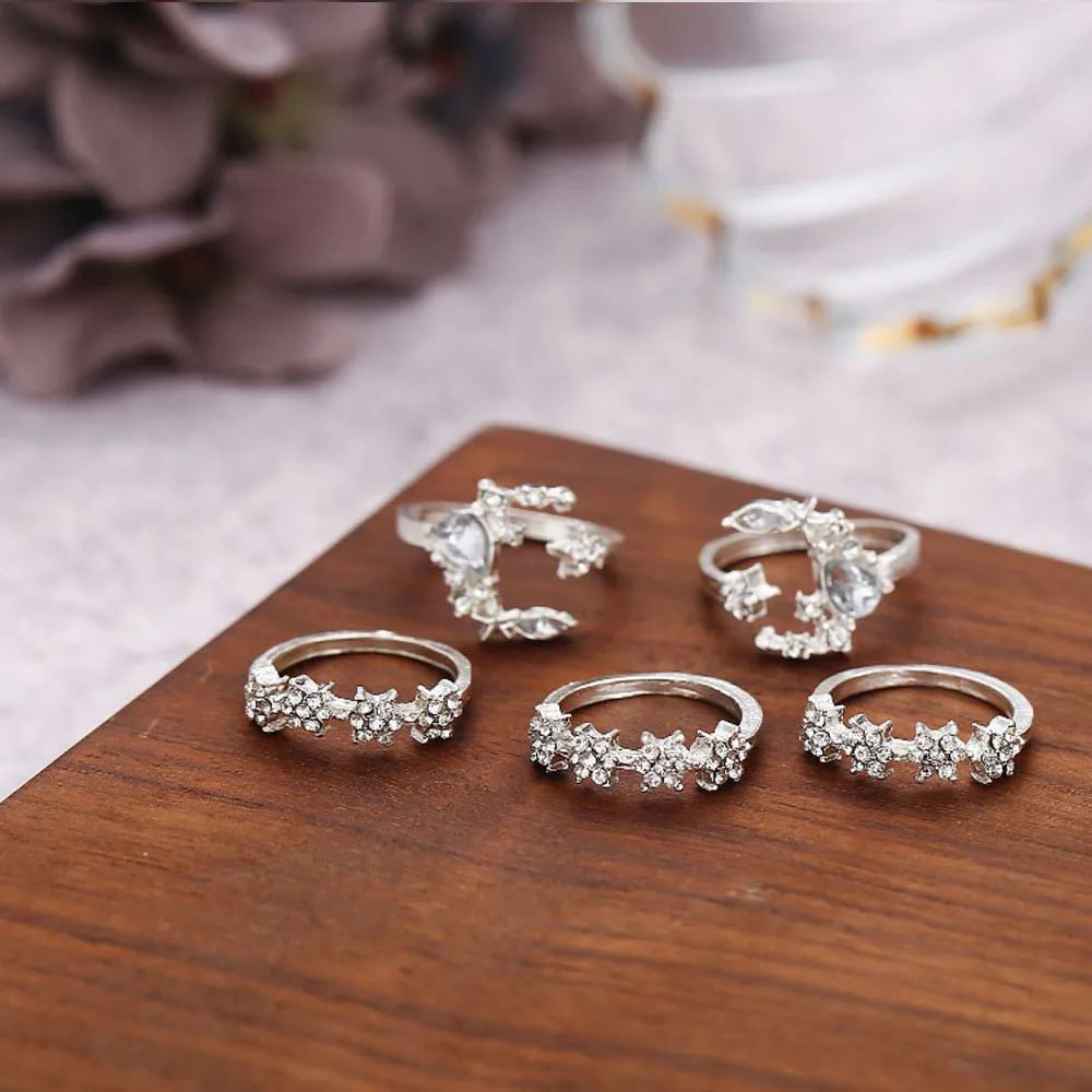 5 шт./компл. Брендовое сердечко серебряного цвета набор колец Кристальное кольцо