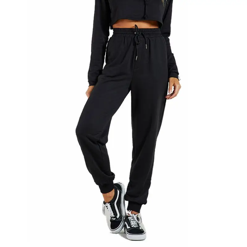 Осенние модные однотонные спортивные штаны женские джоггеры черные