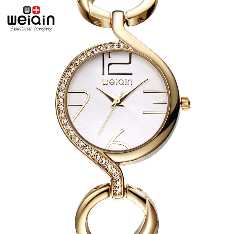WEIQIN горный хрусталь ободок золотые часы женские кварцевые watcn аналоговые модные