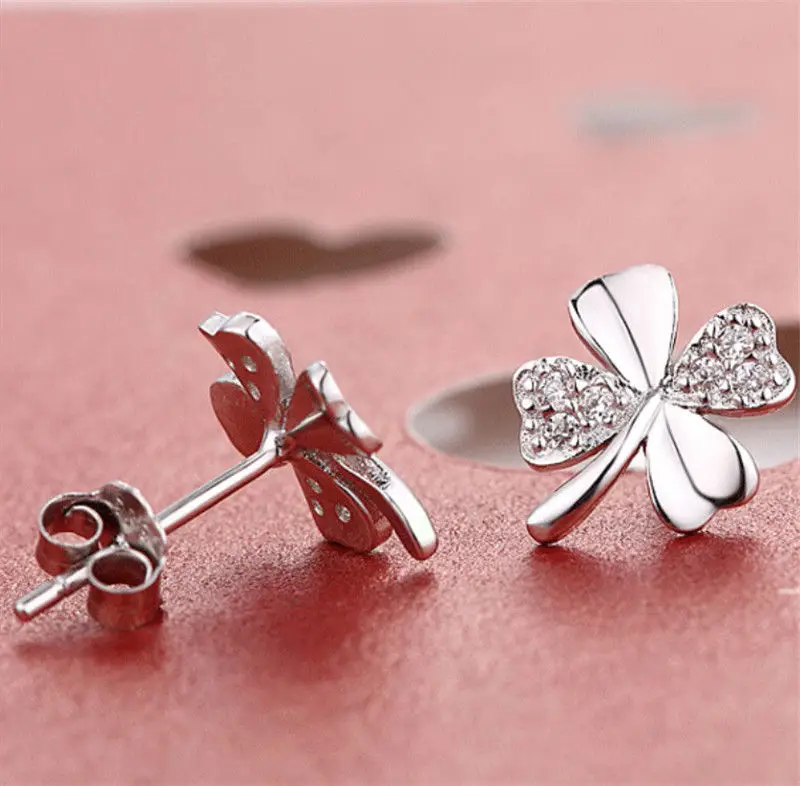 JETTING 1Pair Trendy Lucky Clover Crystal Screw Back Earring For Women Plant New Style MS Earrings Jewelry | Украшения и