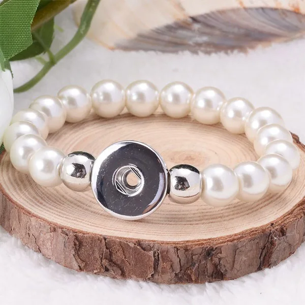 

20pcs/lot DIY ginger snap button charm bracelet with glass pearl stretch bracelets High quality rhodium plated metal bracelets