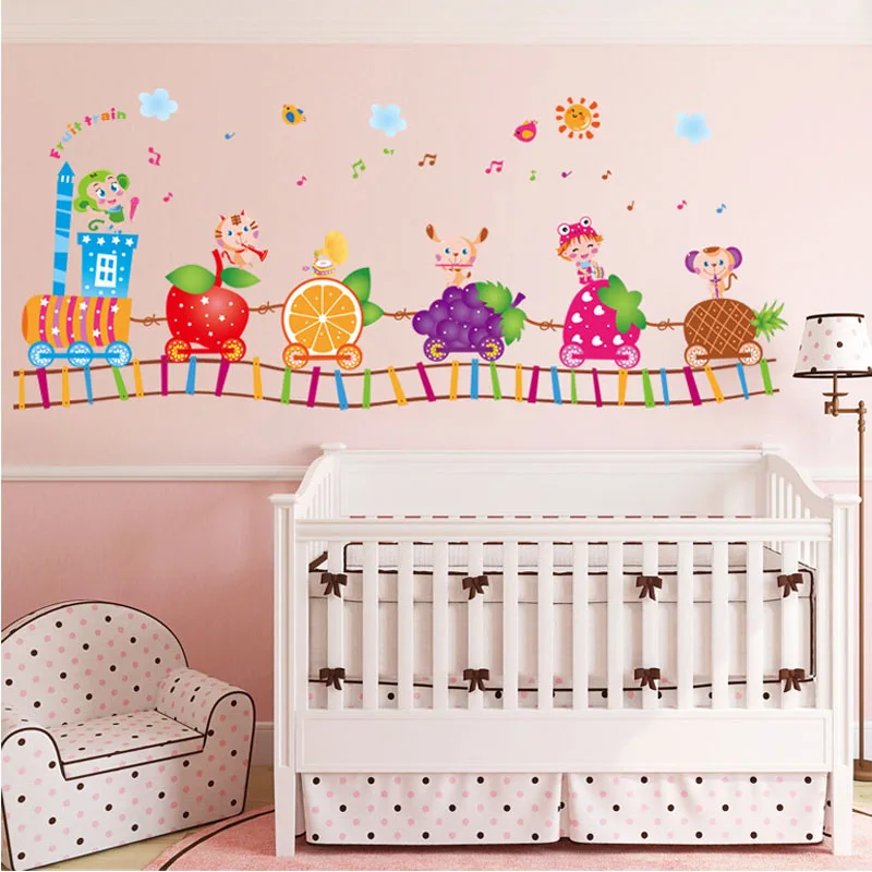 [Fundecor] фруктовый поезд наклейки на стену для детских комнат мальчиков, наклейки на спальню, декор для дома, ПВХ-материал.