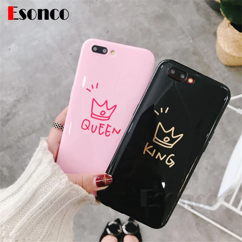 King &amp Queen Crown Soft Case For iPhone 7 8 X 6 s Plus Cases Lover Silicone Rubber Phone 6s |