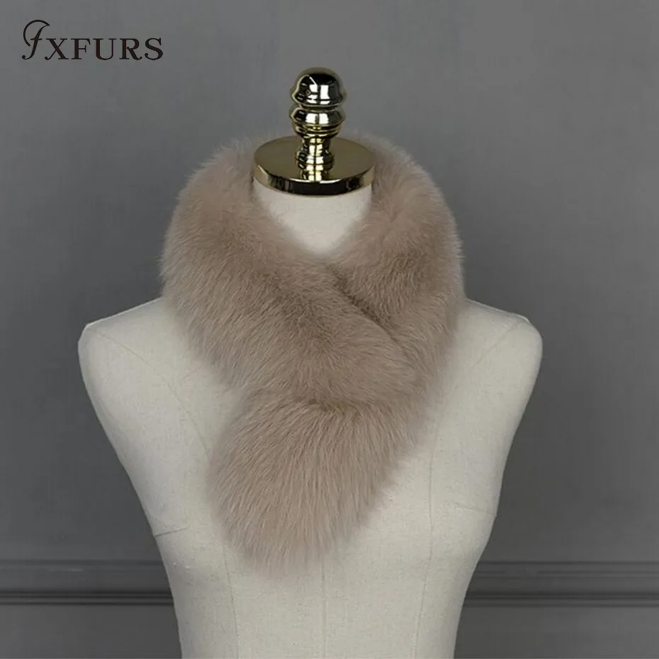 FXFURS бренд настоящий Лисий мех воротник шарф Женская шаль обертывания Болеро шеи Теплый черный палантин кольцо шарф с зажимом
