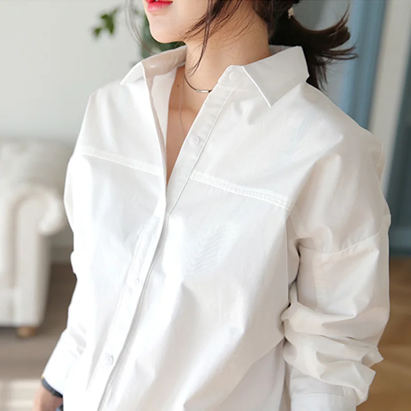 

BGTEEVER 2019 Spring Women's Shirt Feminine Blouse Top Long Sleeve Casual White and Blue Loose Blouses OL Style Women Shirts