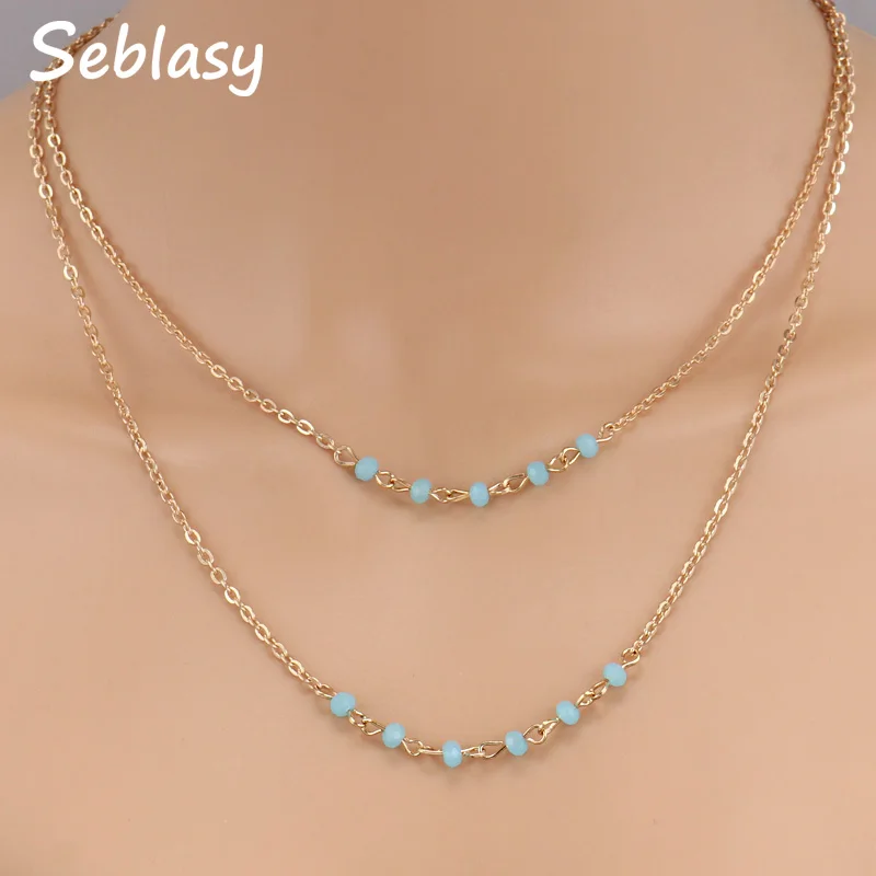 

Seblasy Bohemian Double Layer Gold Color Beads Choker Necklaces for Women Jewelry Accessories Clavicle Chain Maxi Colar Bijoux